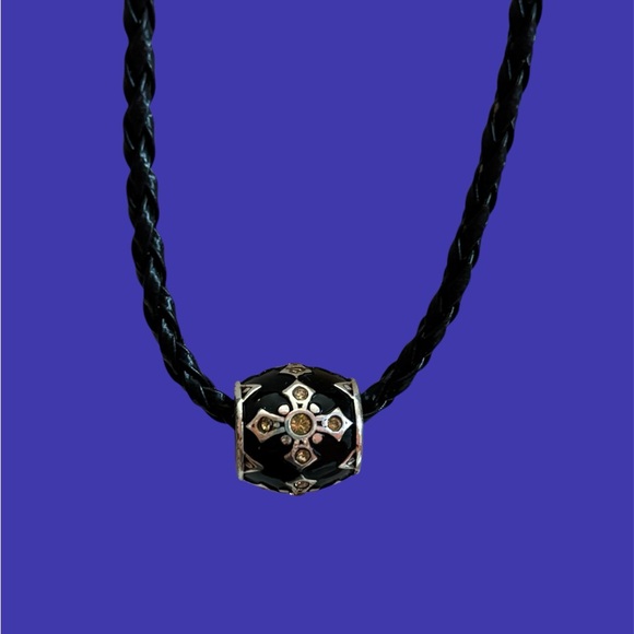 Brighton black onyx cross necklace with crystal & gold accents - Picture 3 of 6